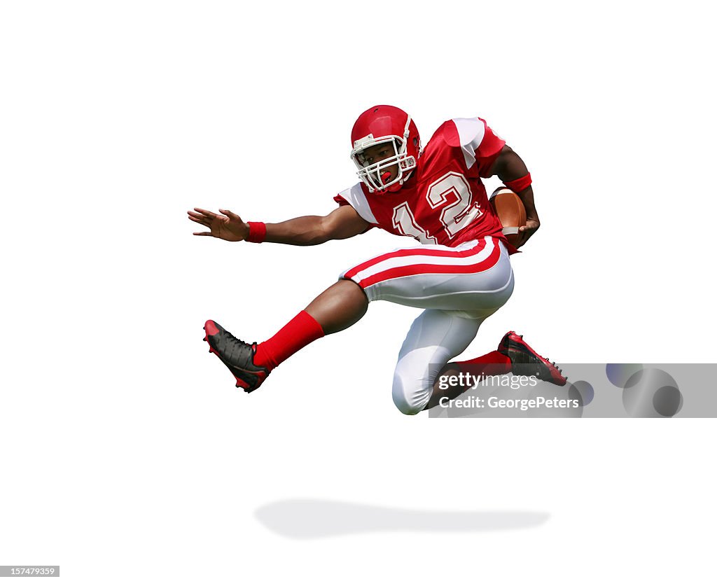 Football Player Running and Jumping with Clipping Path