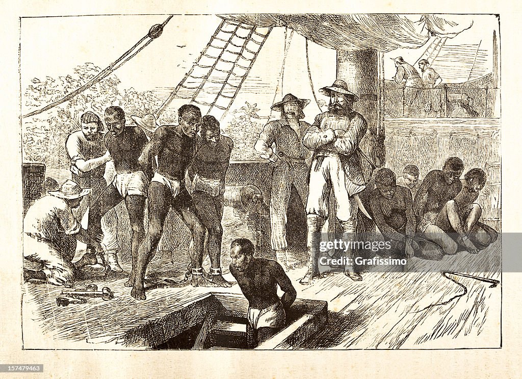 Negro, esclavos carga en barco 1881