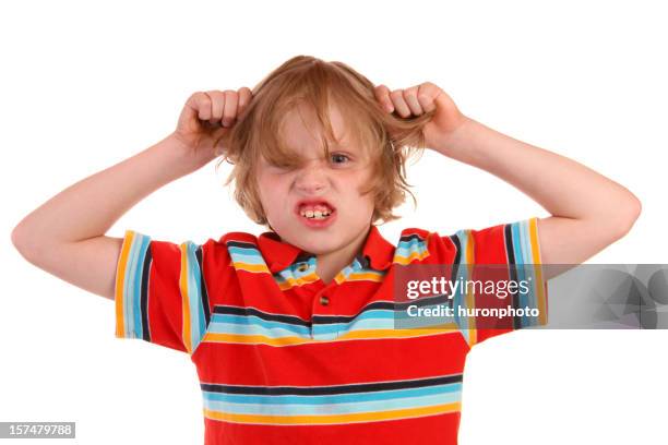 stressed boy - child pulling hair stock pictures, royalty-free photos & images