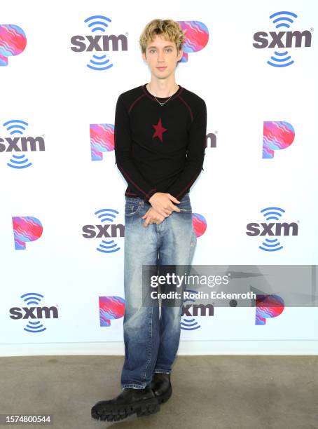 Troye Sivan visits the SiriusXM Los Angeles studio on July 27, 2023 in Los Angeles, California.