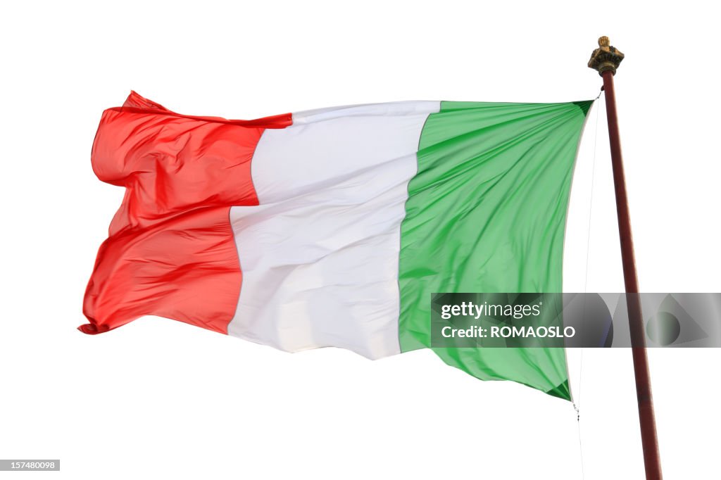 Bandera italiana Aislado en blanco, Italia
