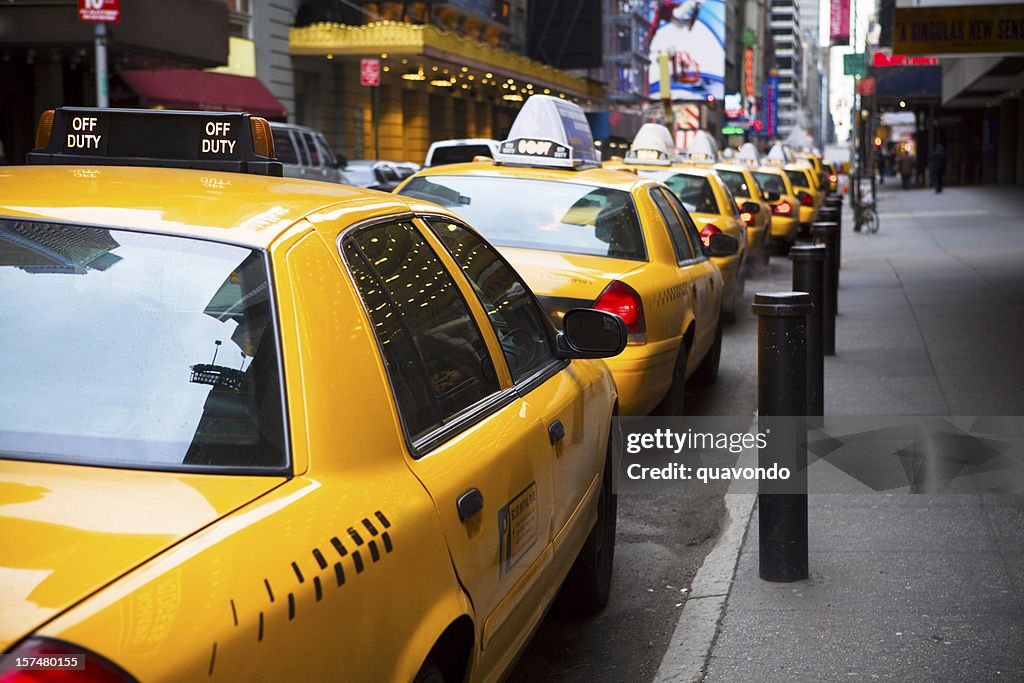 Big Line of Yellow Taxis in New York City