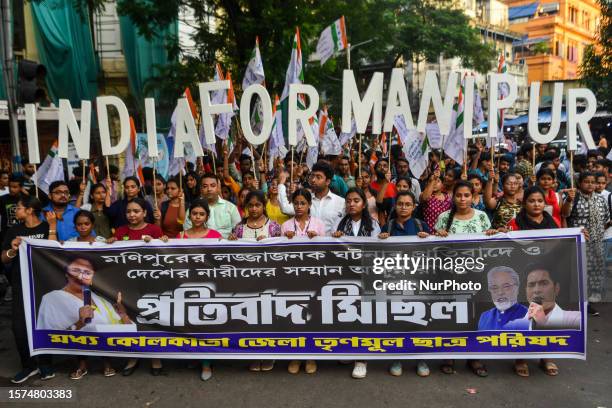 Student union of Trinamool Congress took out a solidarity march in Kolkata , India , on 3 August 2023 for the communal violence that is happening in...