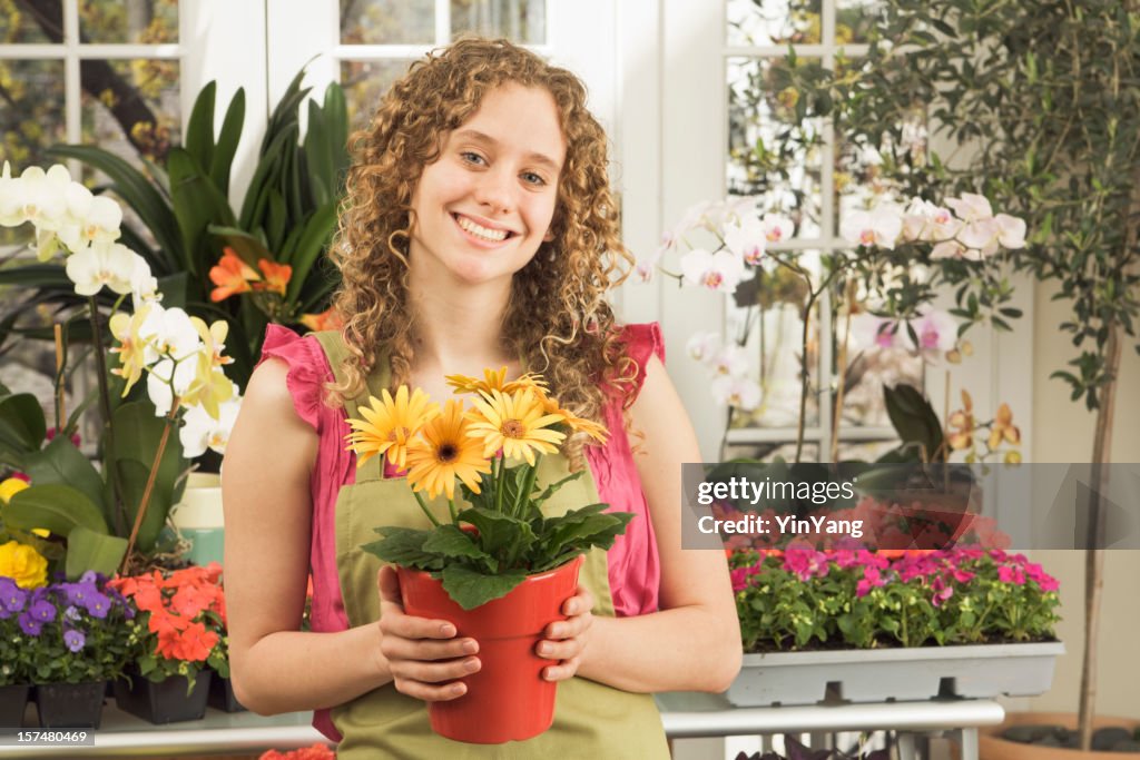 Small Business—Young Woman Florist, Worker, Owner at Flower Shop