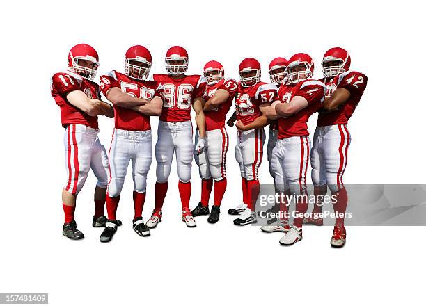football team with clipping path - american football lineman stockfoto's en -beelden
