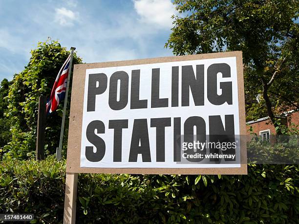 uk polling station sign with union jack - polling place bildbanksfoton och bilder