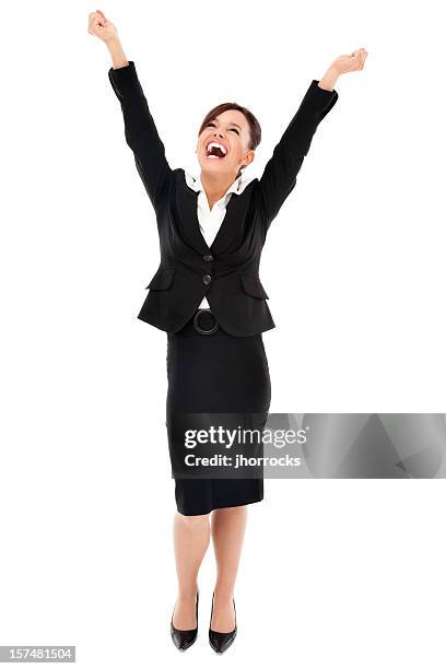 elated businesswoman - business woman cheering stockfoto's en -beelden