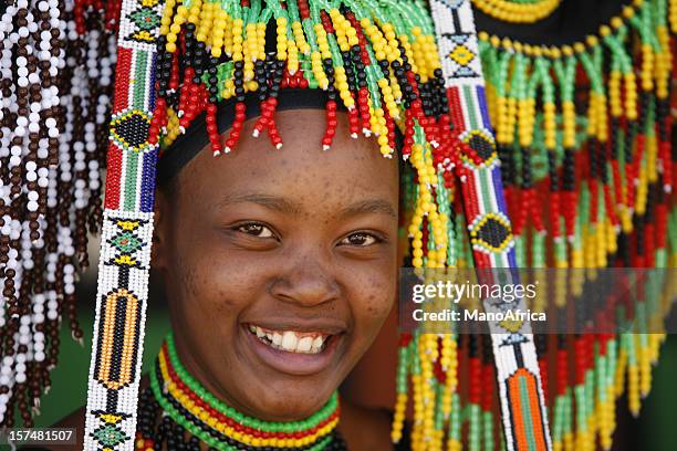 zulu woman amongst beads - zulu tribe stock pictures, royalty-free photos & images