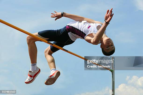 high jump athlete - hochsprung stock-fotos und bilder