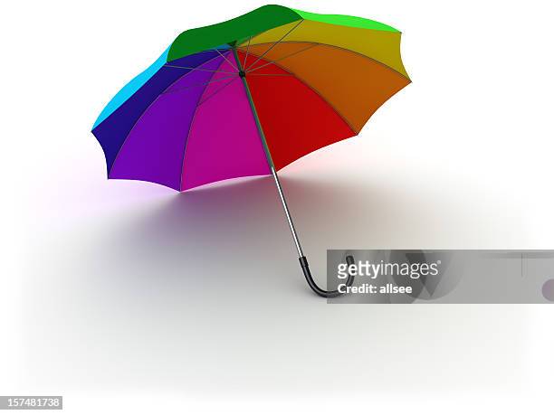 rainbow umbrella - multi coloured umbrella stock pictures, royalty-free photos & images