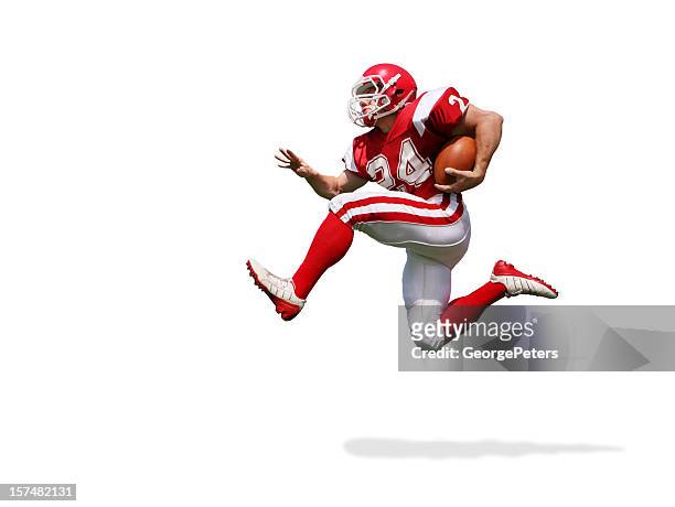 football player running with clipping path - football player stock pictures, royalty-free photos & images