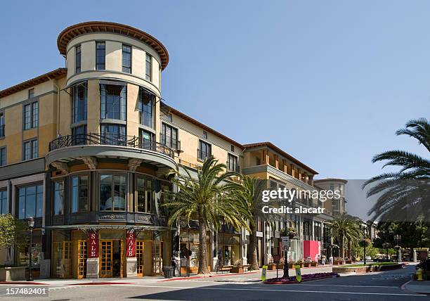 santana row einkaufsviertel, san jose, ca - san jose kalifornien stock-fotos und bilder