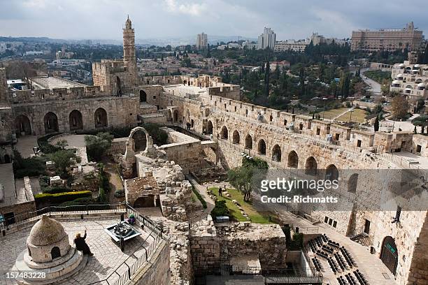 a beautiful david tower in old jerusalem - jerusalem stock pictures, royalty-free photos & images