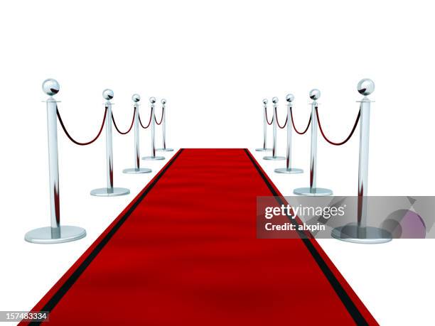 red carpet on white background - red carpet entrance stock pictures, royalty-free photos & images