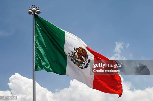 bandeira de méxico com céu azul - méxico bandeira imagens e fotografias de stock