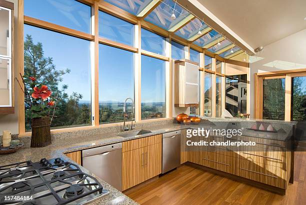 modern asian style, sun filled, kitchen - feng shui house stock pictures, royalty-free photos & images