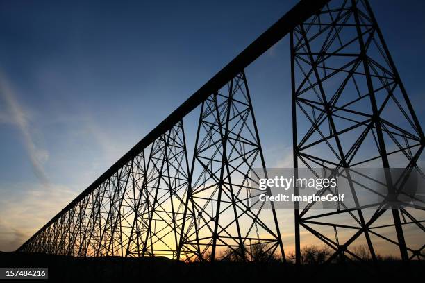 famous trestle bridge in lethbridge alberta - lethbridge alberta stock pictures, royalty-free photos & images