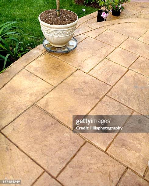 stamped concrete sidewalk and patio - concrete footpath stock pictures, royalty-free photos & images