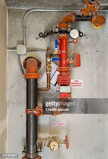 fire sprinkler control system - fire sprinkler pipe stock pictures, royalty-free photos & images