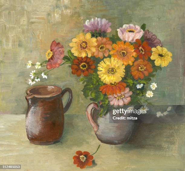oil painted flowers arrangement - still life stock illustrations