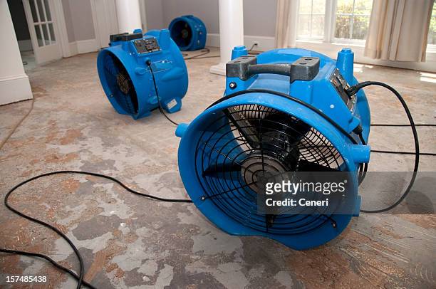sewage flood home restoration - electric fan stock pictures, royalty-free photos & images