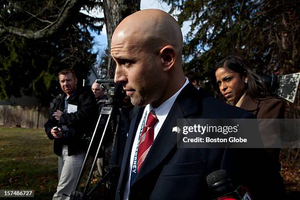 Michael J. Vaino, Assistant County Attorney for Rockingham, speaks to the media after the arraignment of Jessica Linscott and Roland Dow at Plaistow...