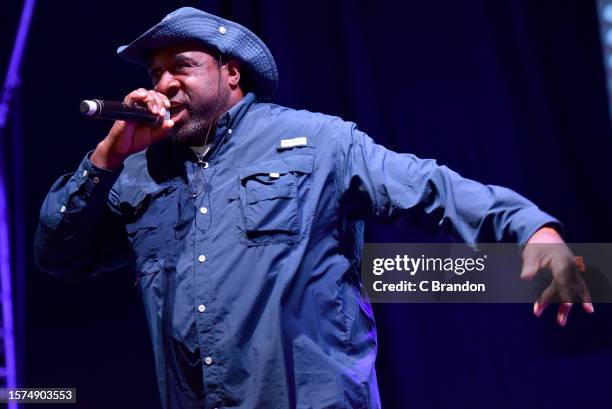 Mike Gee of Jungle Brothers performs on stage during Day 1 of the WOMAD Festival at Charlton Park on July 27, 2023 in Malmesbury, England.