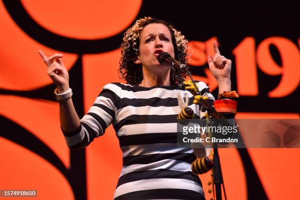 Kate Rusby headlines on the Main Stage during Day 1 of the WOMAD Festival at Charlton Park on July 27, 2023 in Malmesbury, England.