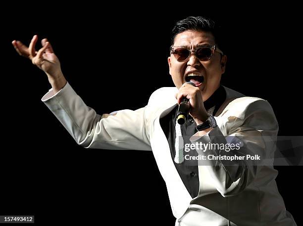 Singer Psy performs onstage during KIIS FM's 2012 Jingle Ball at Nokia Theatre L.A. Live on December 3, 2012 in Los Angeles, California.