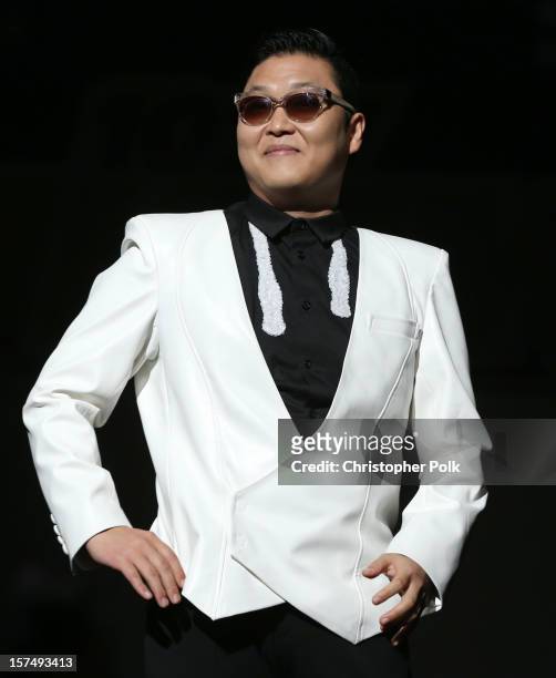 Singer Psy performs onstage during KIIS FM's 2012 Jingle Ball at Nokia Theatre L.A. Live on December 3, 2012 in Los Angeles, California.