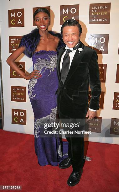 Model Georgie Badiel and fashion designer Zang Toi attend the Museum of Chinese in America's Annual Legacy awards dinner at Cipriani Wall Street on...