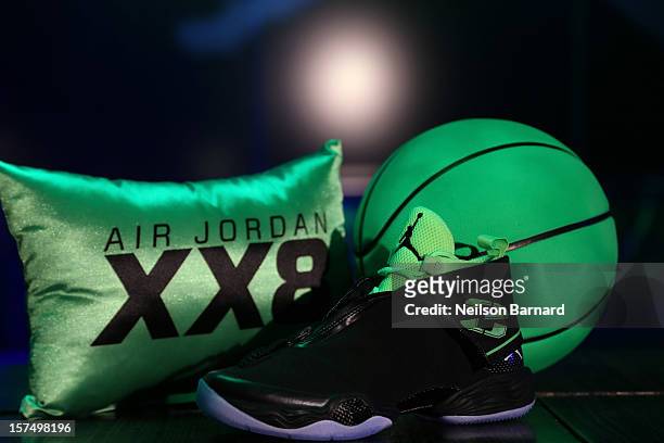 The Air Jordan XX8 on display during the Dare To Fly AJXX8 event at PH-D Rooftop Lounge at Dream Downtown on December 3, 2012 in New York City.