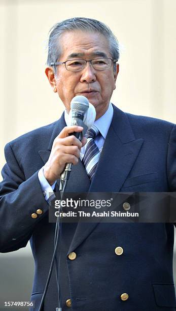 Japan Restoration Party leader Shintaro Ishihara makes a street speech on December 4, 2012 in Osaka, Japan. The general election capmaign officially...