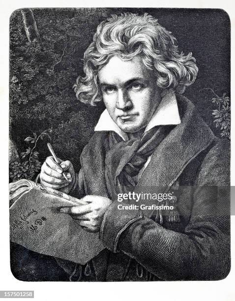 illustrazioni stock, clip art, cartoni animati e icone di tendenza di incisione del compositore ludwig van beethoven - ludwig van beethoven