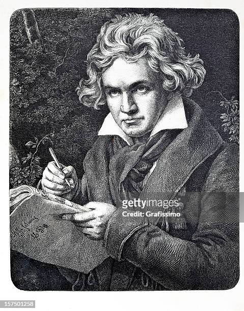 engraving of composer ludwig van beethoven - ludwig van beethoven stock illustrations