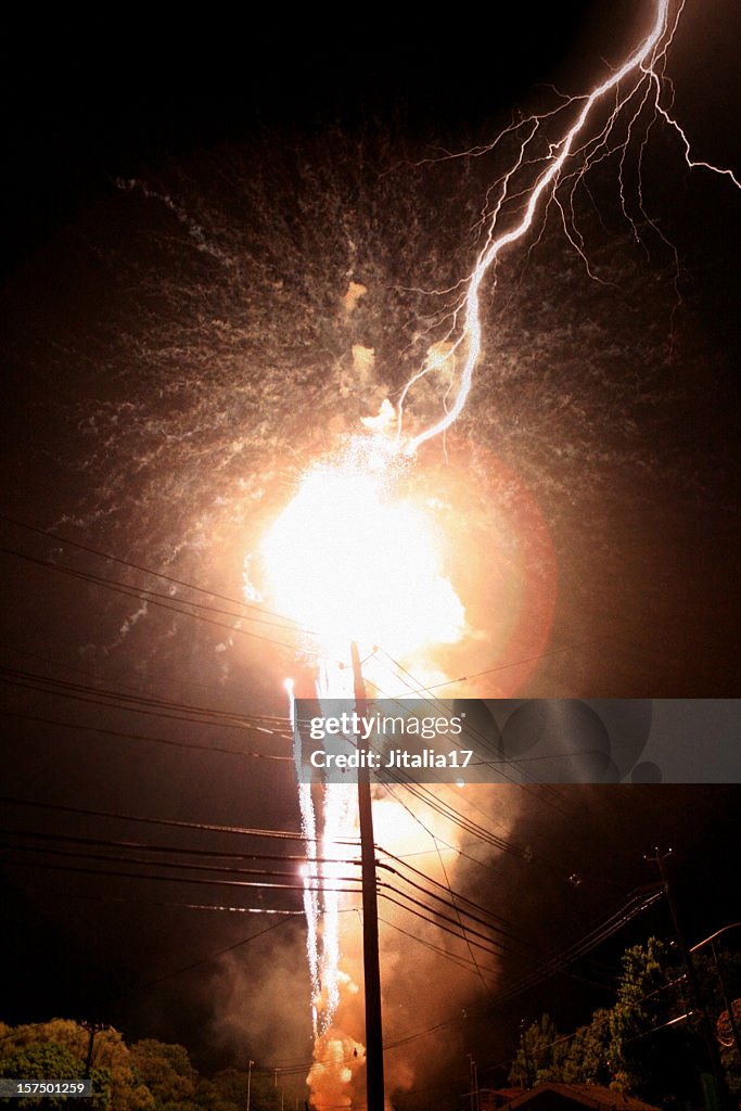 Lightning Strikes Power Transformer Explosion High-Res Stock Photo ...