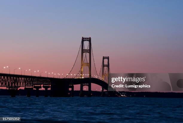 mackinac bridge sunset - lake huron stock pictures, royalty-free photos & images