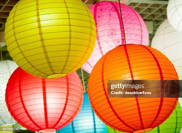 colorful lighting paperlamps - japanese lantern stock pictures, royalty-free photos & images