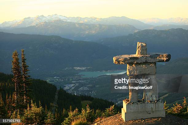whistler british columbia inukshuk - whistler bc stock pictures, royalty-free photos & images