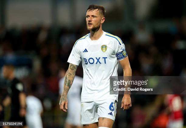 Liam Cooper of Leeds United looks on during the pre-season friendly match between Nottingham Forest and Leeds United at the Pirelli Stadium on July...