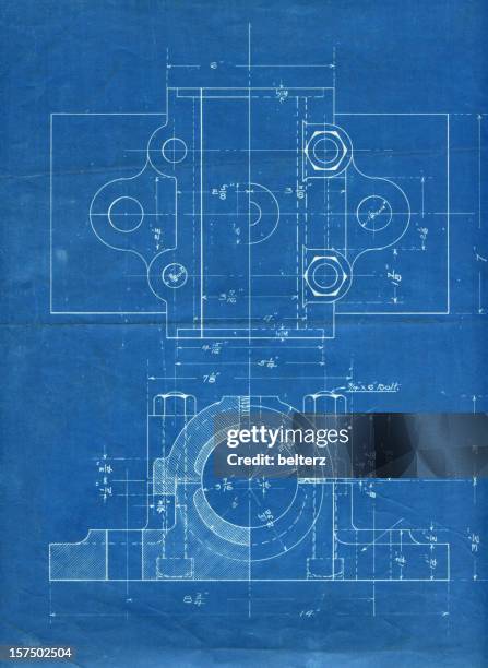 machine part blueprint - blauwdruk stockfoto's en -beelden