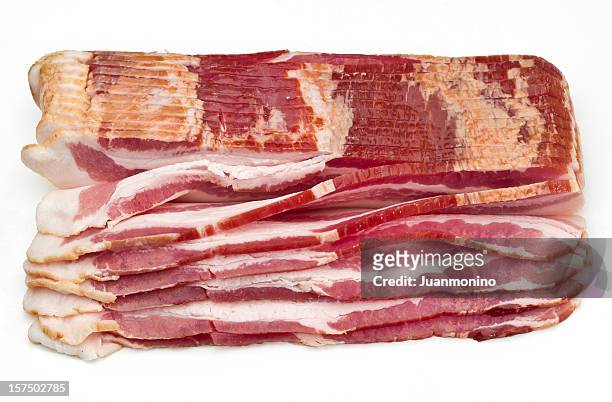 raw smoked bacon slices - bacon strip stock pictures, royalty-free photos & images