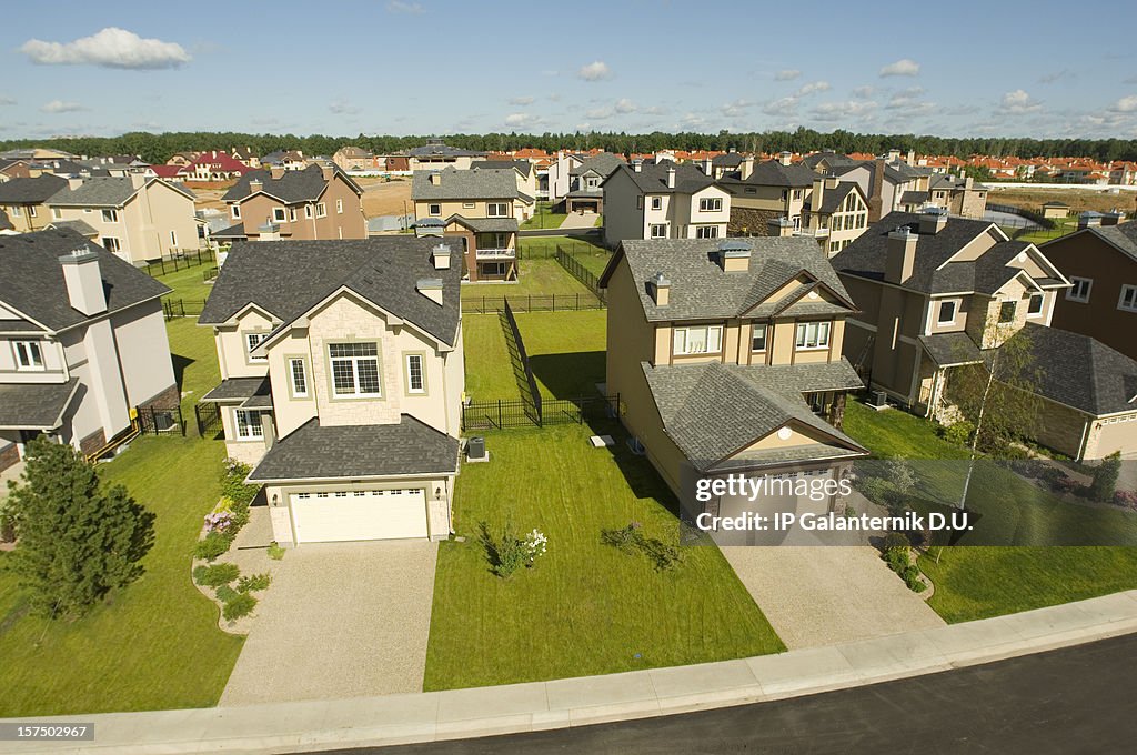 Suburban houses. High angle view.