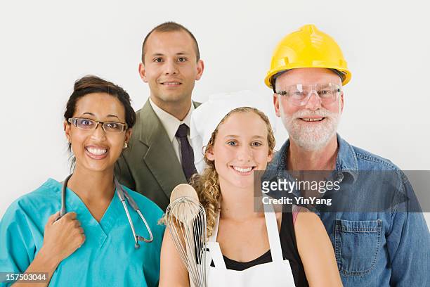 occupations, professions, jobs of multi-ethnic white collar and manual workers - various occupations stock pictures, royalty-free photos & images