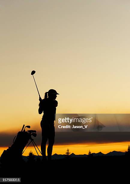 woman golfing silhouette - women golf stock pictures, royalty-free photos & images