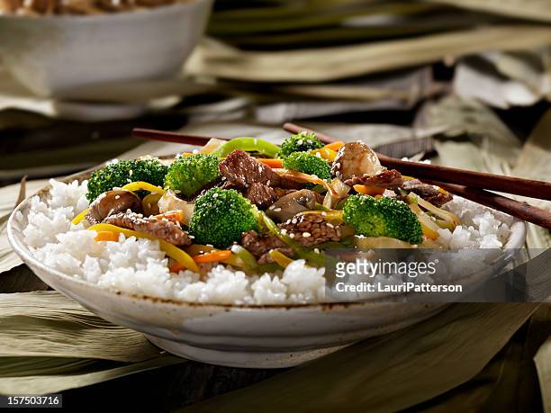 szechwan beef with rice - szechuan cuisine stock pictures, royalty-free photos & images