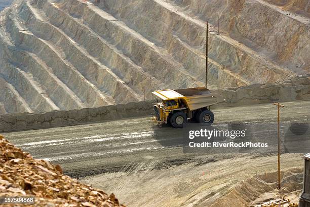 large dumptruck in utah copper mine - gold mining truck stock pictures, royalty-free photos & images