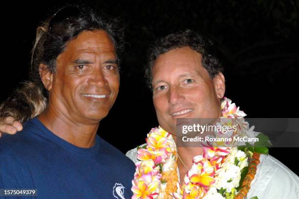 Renowned Hawaiian surfer Titus Kinimaka who has appeared in "In Gods Hands" and "Step Into Liquid" celebrates the wedding of champion big-wave...