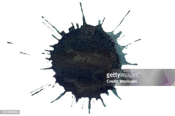 isolated black ink splatter drop close-up - ink stock pictures, royalty-free photos & images