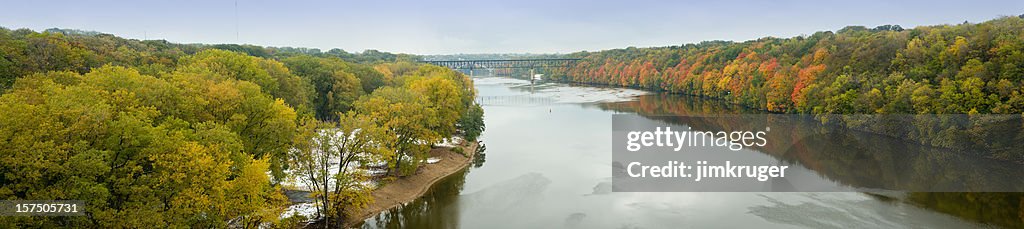 Mississippi river panorama between Minneapolis and St.Paul, Minnesota.